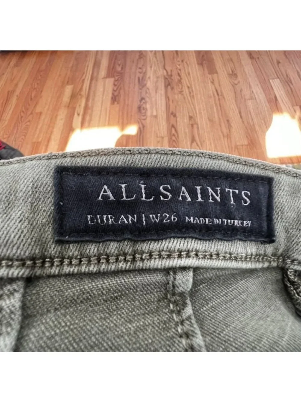 All Saints Womens Jeans Olive Green Military Distressed Indie Grunge Raw Hem - Picture 9 of 16